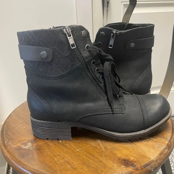 Rockport Cobb Hill Leather Black Women's Moto Lace-Up Boots - Picture 2 of 4